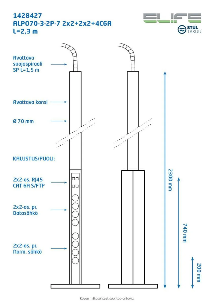 Pistorasiapylväs Elife Alpo70-3-2P-7 2X2+2X2+4C6A