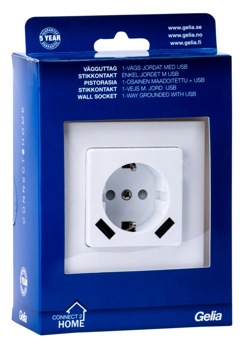 Pistorasia 1-Os + 2Xusb 2.1A Connect2Home Uppo Valk 16A