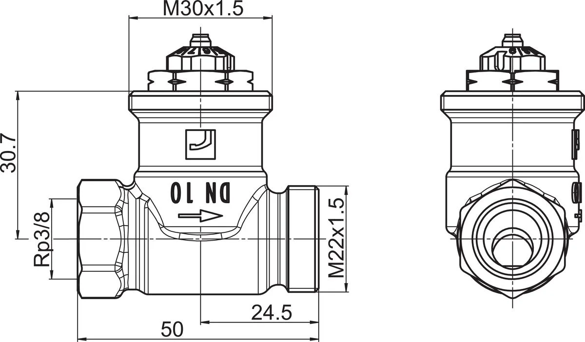 Patteriventtiilin Runko Dn10 Suora Stabila Pro L=50