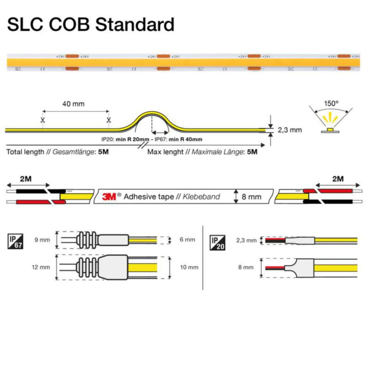 Valoprofiili/-Nauha Slc Cob 8W/M Ip20 3000K 900Lm 2M