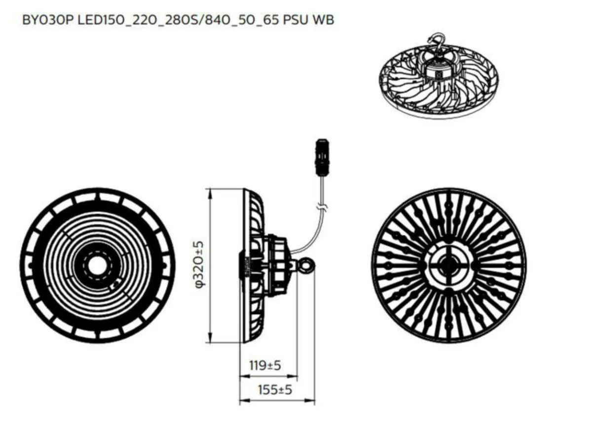 Syväsäteilijä Ledinaire Highba 15/22/28Klm Cct Ip65 320Mm Wb